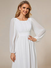 Load image into Gallery viewer, Color=White | Round Neck Wholesale Bridesmaid Dresses with Long Lantern Sleeves-White 5