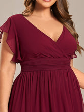 Load image into Gallery viewer, Color=Burgundy | V Neck Pleated Belted Ruffles Wholesale Bridesmaid Dresses-Burgundy 1