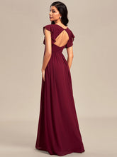 Load image into Gallery viewer, Color=Burgundy | V Neck Pleated Belted Ruffles Wholesale Bridesmaid Dresses-Burgundy 1