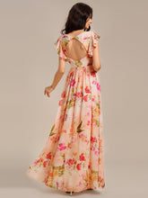 Load image into Gallery viewer, Color=Peach Fuzz | V Neck Pleated Belted Ruffles Wholesale Bridesmaid Dresses-Peach Fuzz 51