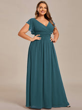 Load image into Gallery viewer, Color=Teal | B2B-Exclusive Short Sleeve Ruffle Pleated V-Neck Backless A-Line Floor Length Bridesmaid Dresses-Teal 9