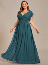 Load image into Gallery viewer, Color=Teal | B2B-Exclusive Short Sleeve Ruffle Pleated V-Neck Backless A-Line Floor Length Bridesmaid Dresses-Teal 10