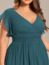 Load image into Gallery viewer, Color=Teal | B2B-Exclusive Short Sleeve Ruffle Pleated V-Neck Backless A-Line Floor Length Bridesmaid Dresses-Teal 8