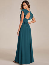 Load image into Gallery viewer, Color=Teal | B2B-Exclusive Short Sleeve Ruffle Pleated V-Neck Backless A-Line Floor Length Bridesmaid Dresses-Teal 2