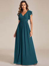 Load image into Gallery viewer, Color=Teal | B2B-Exclusive Short Sleeve Ruffle Pleated V-Neck Backless A-Line Floor Length Bridesmaid Dresses-Teal 5