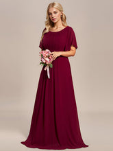 Load image into Gallery viewer, Color=Burgundy | Round Neck Pleated Wholesale Bridesmaid Dresses-Burgundy 3