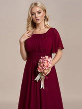 Load image into Gallery viewer, Color=Burgundy | Round Neck Pleated Wholesale Bridesmaid Dresses-Burgundy 3
