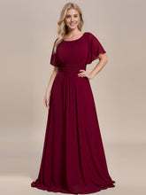 Load image into Gallery viewer, Color=Burgundy | Round Neck Pleated Wholesale Bridesmaid Dresses-Burgundy 3