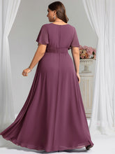 Load image into Gallery viewer, Color=Damson | Fast Delivery Short Sleeve Ruffle Pleated A-Line Floor Length Bridesmaid Dresses-Damson 27