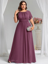 Load image into Gallery viewer, Color=Damson | Fast Delivery Short Sleeve Ruffle Pleated A-Line Floor Length Bridesmaid Dresses-Damson 29