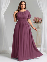 Load image into Gallery viewer, Color=Damson | Fast Delivery Short Sleeve Ruffle Pleated A-Line Floor Length Bridesmaid Dresses-Damson 26