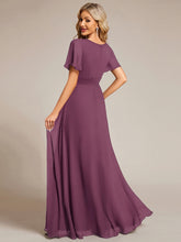 Load image into Gallery viewer, Color=Damson | Fast Delivery Short Sleeve Ruffle Pleated A-Line Floor Length Bridesmaid Dresses-Damson 22