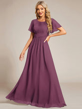 Load image into Gallery viewer, Color=Damson | Fast Delivery Short Sleeve Ruffle Pleated A-Line Floor Length Bridesmaid Dresses-Damson 24