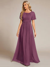 Load image into Gallery viewer, Color=Damson | Fast Delivery Short Sleeve Ruffle Pleated A-Line Floor Length Bridesmaid Dresses-Damson 21