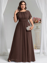 Load image into Gallery viewer, Color=Espresso | Fast Delivery Short Sleeve Ruffle Pleated A-Line Floor Length Bridesmaid Dresses-Espresso 39