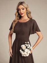 Load image into Gallery viewer, Color=Espresso | Fast Delivery Short Sleeve Ruffle Pleated A-Line Floor Length Bridesmaid Dresses-Espresso 33