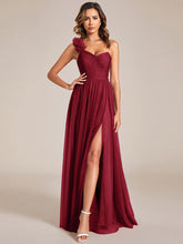 Load image into Gallery viewer, Backless One Shoulder Pleated Split Tulle Wholesale Bridesmaid Dresses#Color_Burgundy