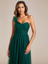 Load image into Gallery viewer, Backless One Shoulder Pleated Split Tulle Wholesale Bridesmaid Dresses#Color_Dark Green