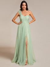 Load image into Gallery viewer, Backless One Shoulder Pleated Split Tulle Wholesale Bridesmaid Dresses#Color_Mint Green