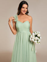 Load image into Gallery viewer, Backless One Shoulder Pleated Split Tulle Wholesale Bridesmaid Dresses#Color_Mint Green