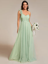 Load image into Gallery viewer, Backless One Shoulder Pleated Split Tulle Wholesale Bridesmaid Dresses#Color_Mint Green