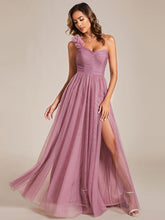 Load image into Gallery viewer, Backless One Shoulder Pleated Split Tulle Wholesale Bridesmaid Dresses#Color_Orchid