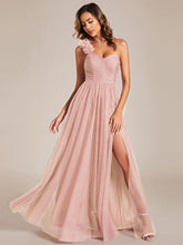 Load image into Gallery viewer, Backless One Shoulder Pleated Split Tulle Wholesale Bridesmaid Dresses#Color_Pink