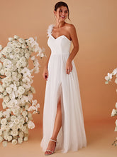 Load image into Gallery viewer, Pleated Backless One Shoulder Split Tulle Wholesale Bridesmaid Dresses