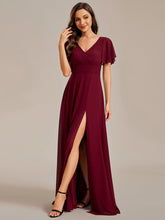 Load image into Gallery viewer, Hollow Embroidery Back Side Split Maxi Wholesale Bridesmaid Dresses#Color_Burgundy