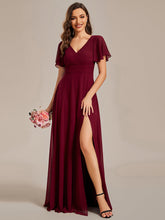 Load image into Gallery viewer, Hollow Embroidery Back Side Split Maxi Wholesale Bridesmaid Dresses#Color_Burgundy