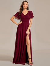 Load image into Gallery viewer, Hollow Embroidery Back Side Split Maxi Wholesale Bridesmaid Dresses#Color_Burgundy