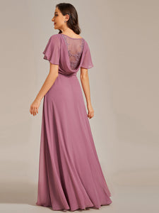 Hollow Embroidery Back Side Split Maxi Wholesale Bridesmaid Dresses#Color_Orchid