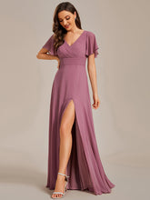 Load image into Gallery viewer, Hollow Embroidery Back Side Split Maxi Wholesale Bridesmaid Dresses#Color_Orchid