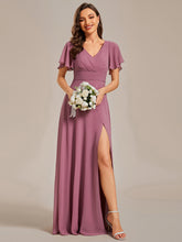 Load image into Gallery viewer, Hollow Embroidery Back Side Split Maxi Wholesale Bridesmaid Dresses#Color_Orchid