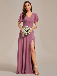 Hollow Embroidery Back Side Split Maxi Wholesale Bridesmaid Dresses#Color_Orchid