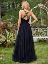 Load image into Gallery viewer, Color=Black | Backless V Neck Appliques Mesh Wholesale Bridesmaid Dresses 2