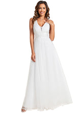 Load image into Gallery viewer, Color=White | Backless V Neck Appliques Mesh Wholesale Bridesmaid Dresses 2