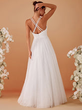 Load image into Gallery viewer, Color=White | Backless V Neck Appliques Mesh Wholesale Bridesmaid Dresses 3