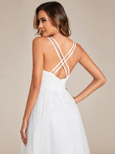 Load image into Gallery viewer, Color=White | Backless V Neck Appliques Mesh Wholesale Bridesmaid Dresses 7