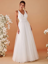 Load image into Gallery viewer, Color=White | Backless V Neck Appliques Mesh Wholesale Bridesmaid Dresses 1