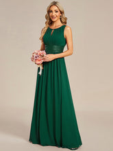 Load image into Gallery viewer, Color=Dark Green | Wholesale Sleeveless Embroidered Round Neck A-Line Floor Length Bridesmaid Dresses-Dark Green 4