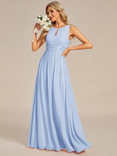 Load image into Gallery viewer, Color=Ice Blue | Maxi Long Chiffon Hollow Round Neck Decor Bridesmaids Dress-Ice Blue 20