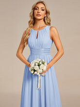 Load image into Gallery viewer, Color=Ice Blue | Maxi Long Chiffon Hollow Round Neck Decor Bridesmaids Dress-Ice Blue 18