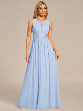 Load image into Gallery viewer, Color=Ice Blue | Maxi Long Chiffon Hollow Round Neck Decor Bridesmaids Dress-Ice Blue 16