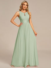 Load image into Gallery viewer, Color=Mint Green | Maxi Long Chiffon Hollow Round Neck Decor Bridesmaids Dress-Mint Green 24