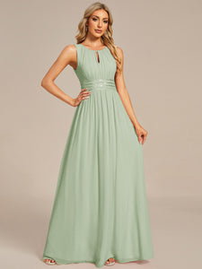 Color=Mint Green | Maxi Long Chiffon Hollow Round Neck Decor Bridesmaids Dress-Mint Green 24