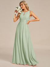 Load image into Gallery viewer, Color=Mint Green | Maxi Long Chiffon Hollow Round Neck Decor Bridesmaids Dress-Mint Green 25
