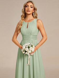 Color=Mint Green | Maxi Long Chiffon Hollow Round Neck Decor Bridesmaids Dress-Mint Green 23