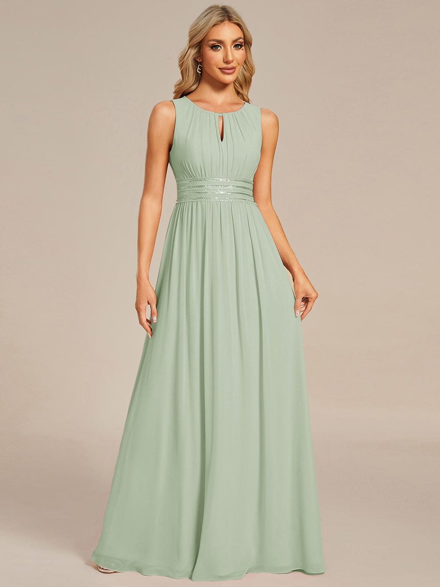 Color=Mint Green | Maxi Long Chiffon Hollow Round Neck Decor Bridesmaids Dress-Mint Green 21