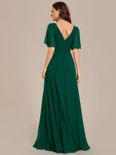 Load image into Gallery viewer, Color=Dark Green | Chiffion Empire Waist Floor Length V Neck Wholesale Evening Dress with Short Sleeves-Dark Green 